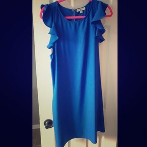 Cobalt blue dress with ruffle shoulder